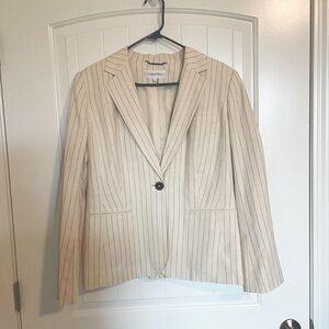 Calvin Klein Office Siren Linen blend white and black pinstripe blazer size 12.